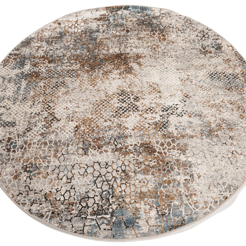 Safi 13 - Exclusief Rond vintage tapijt in grijs mix