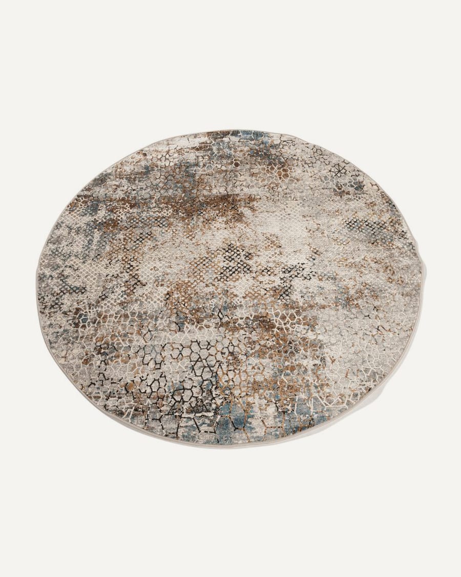 Safi 13 - Exclusief Rond vintage tapijt in grijs mix