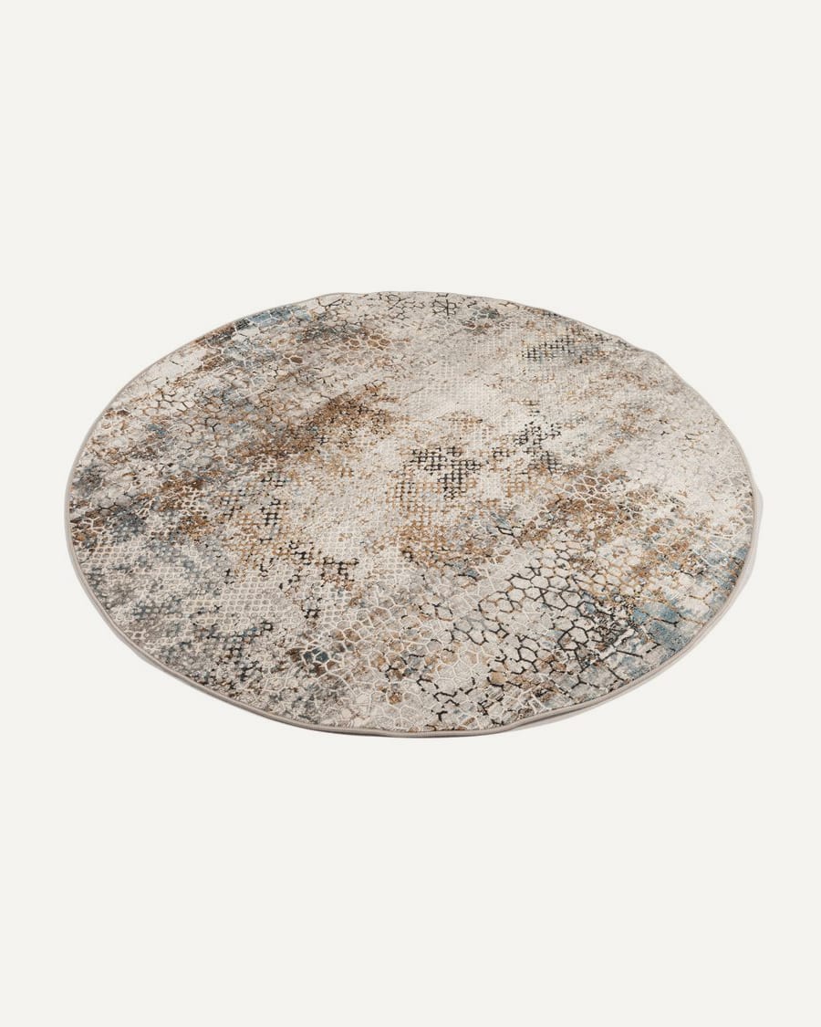 Safi 13 - Exclusief Rond vintage tapijt in grijs mix