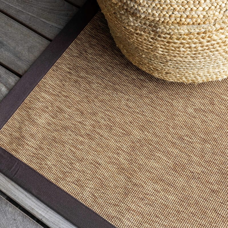 Sisal Outdoor 18 - Sisal vloerkleed voor buiten in donkerbruin met bruine band