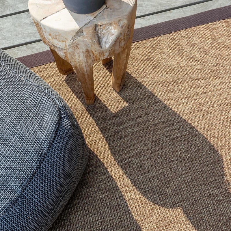 Sisal Outdoor 18 - Sisal vloerkleed voor buiten in donkerbruin met bruine band