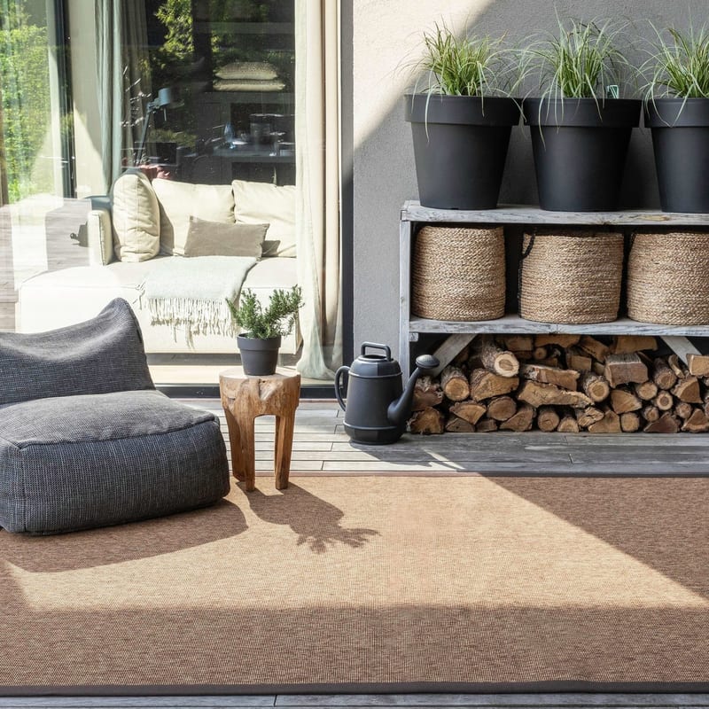Sisal Outdoor 18 - Sisal vloerkleed voor buiten in donkerbruin met bruine band
