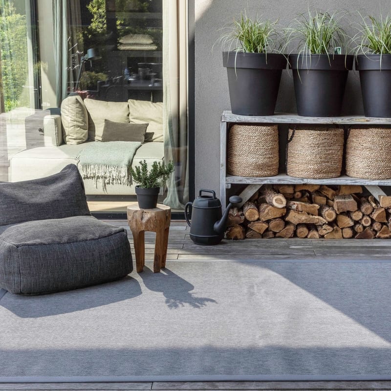 Sisal Outdoor 21 - Sisal vloerkleed voor buiten in lichtgrijs met lichtgrijze band