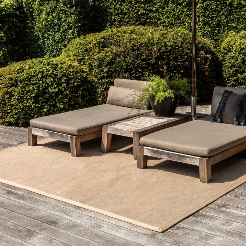 Sisal Outdoor 13 - Sisal vloerkleed voor buiten in beige met crème band