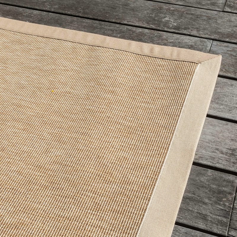 Sisal Outdoor 13 - Sisal vloerkleed voor buiten in beige met crème band