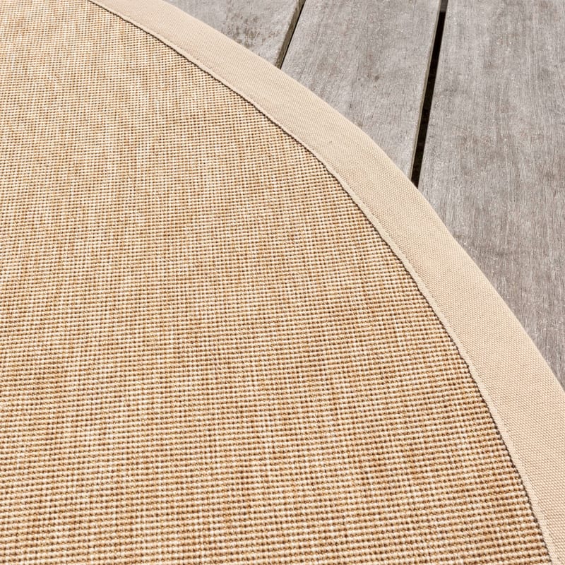 Sisal Outdoor 13 - Rond sisal vloerkleed voor buiten in beige met crème band