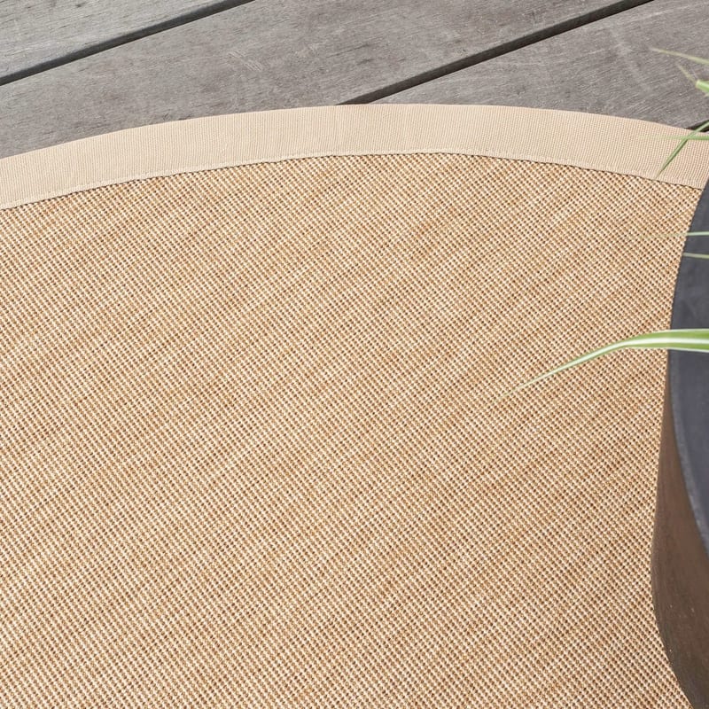 Sisal Outdoor 13 - Rond sisal vloerkleed voor buiten in beige met crème band