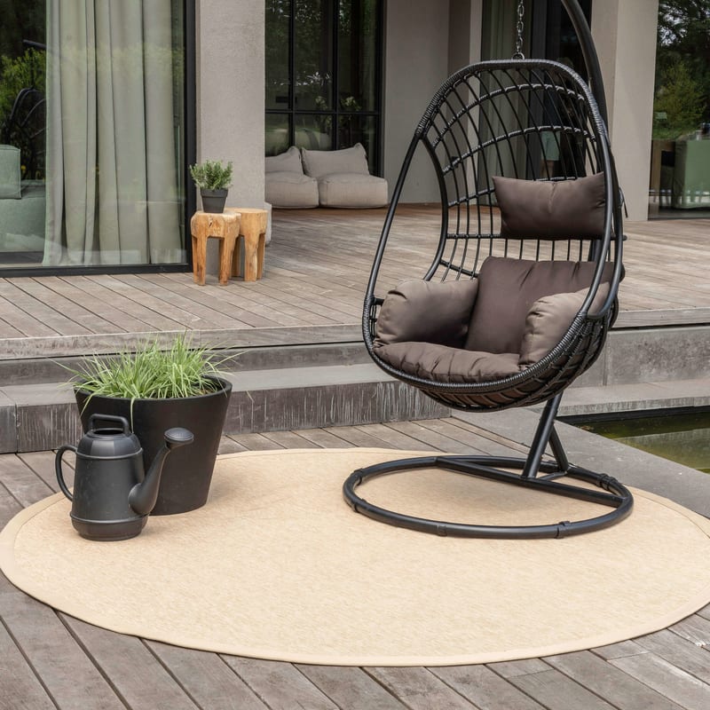Sisal Outdoor 13 - Rond sisal vloerkleed voor buiten in beige met crème band
