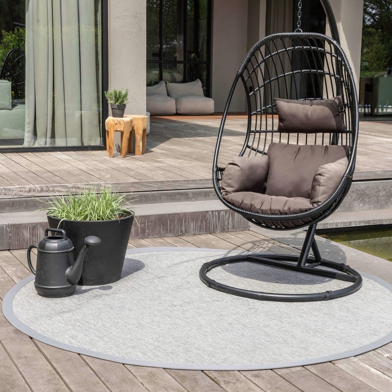 Sisal Outdoor 21 - Rond sisal vloerkleed voor buiten in lichtgrijs met lichtgrijze band