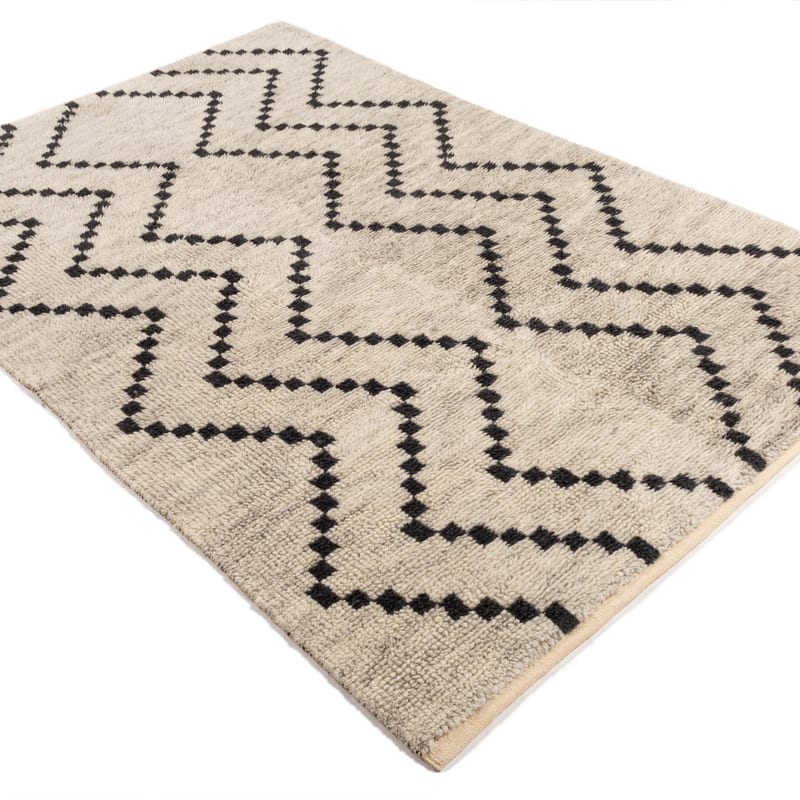Nova 12 - Luxe Hoogpolig wollen vloerkleed in Beige met symmetrisch patroon