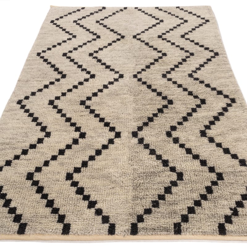 Nova 12 - Luxe Hoogpolig wollen vloerkleed in Beige met symmetrisch patroon