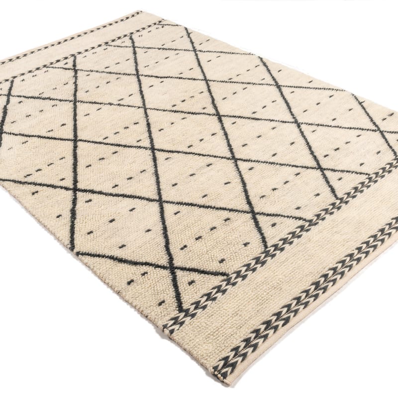 Matan 12 - Luxe Hoogpolig wollen vloerkleed in Beige met symmetrisch patroon