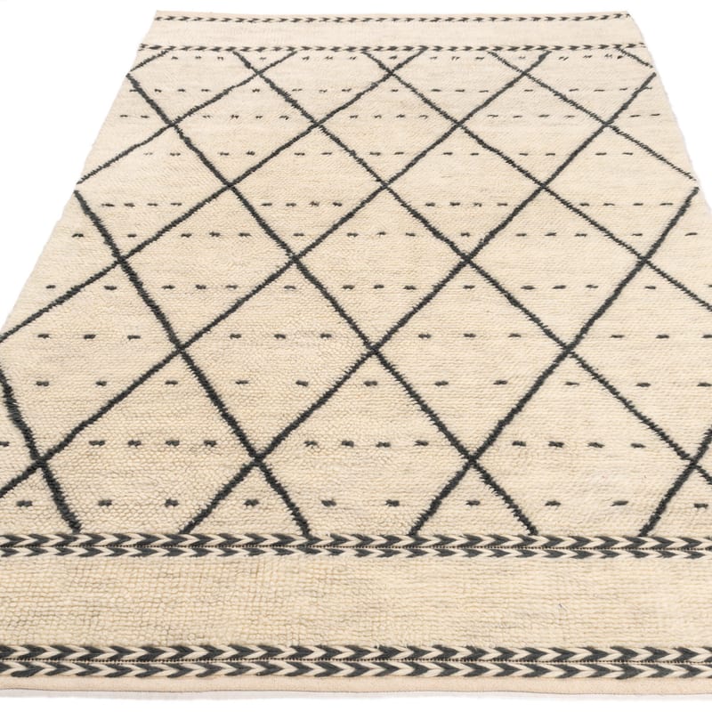Matan 12 - Luxe Hoogpolig wollen vloerkleed in Beige met symmetrisch patroon