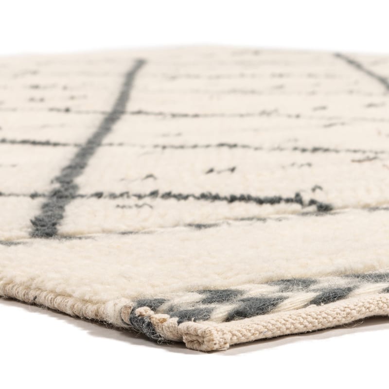 Matan 12 - Luxe Hoogpolig wollen vloerkleed in Beige met symmetrisch patroon
