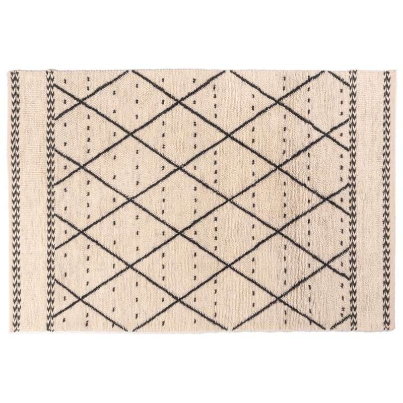 Matan 12 - Luxe Hoogpolig wollen vloerkleed in Beige met symmetrisch patroon