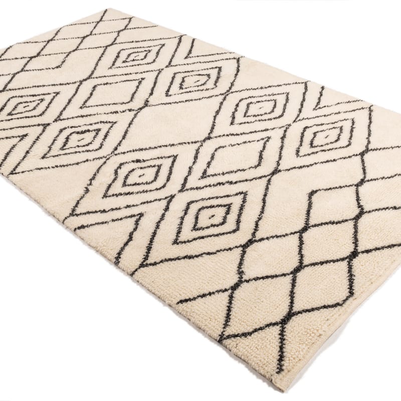 Reva 12 - Luxe Hoogpolig wollen vloerkleed in Beige met symmetrisch patroon