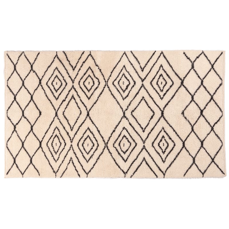 Reva 12 - Luxe Hoogpolig wollen vloerkleed in Beige met symmetrisch patroon