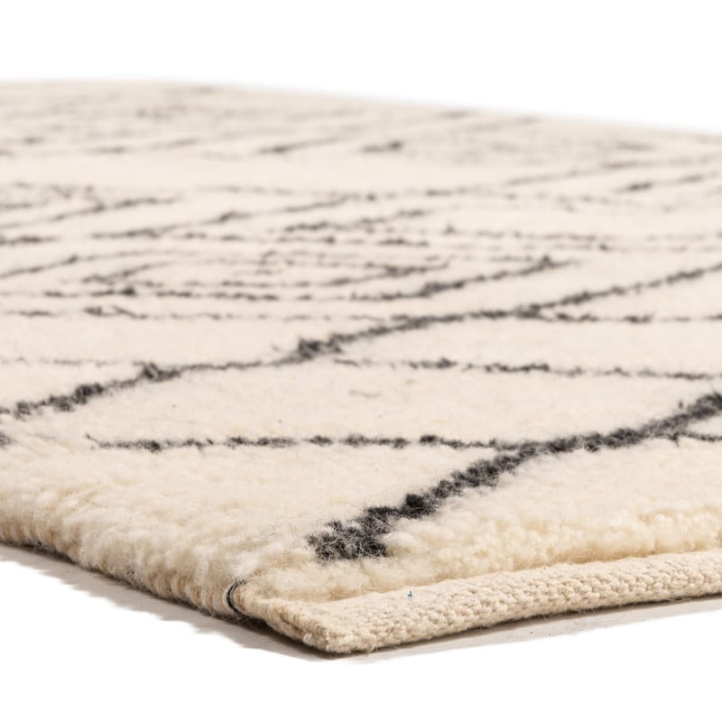 Reva 12 - Luxe Hoogpolig wollen vloerkleed in Beige met symmetrisch patroon
