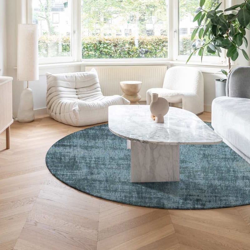 Réal 33 - Rond Vintage vloerkleed in turquoise