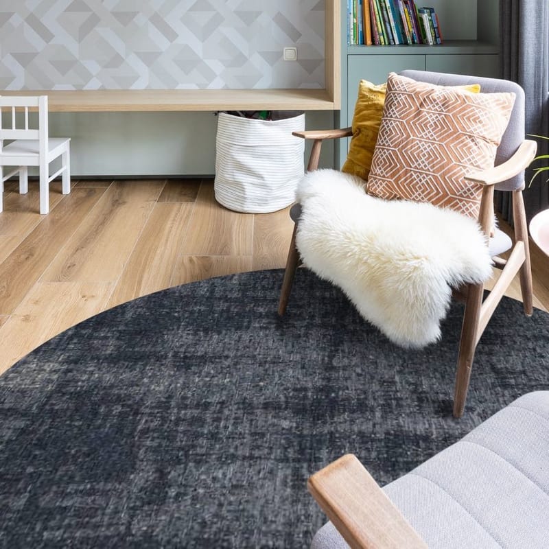 Réal 35 - Rond Vintage vloerkleed donkerblauw