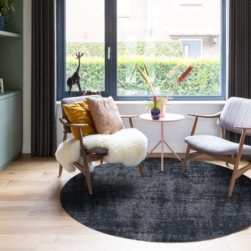Réal 35 - Rond Vintage vloerkleed donkerblauw