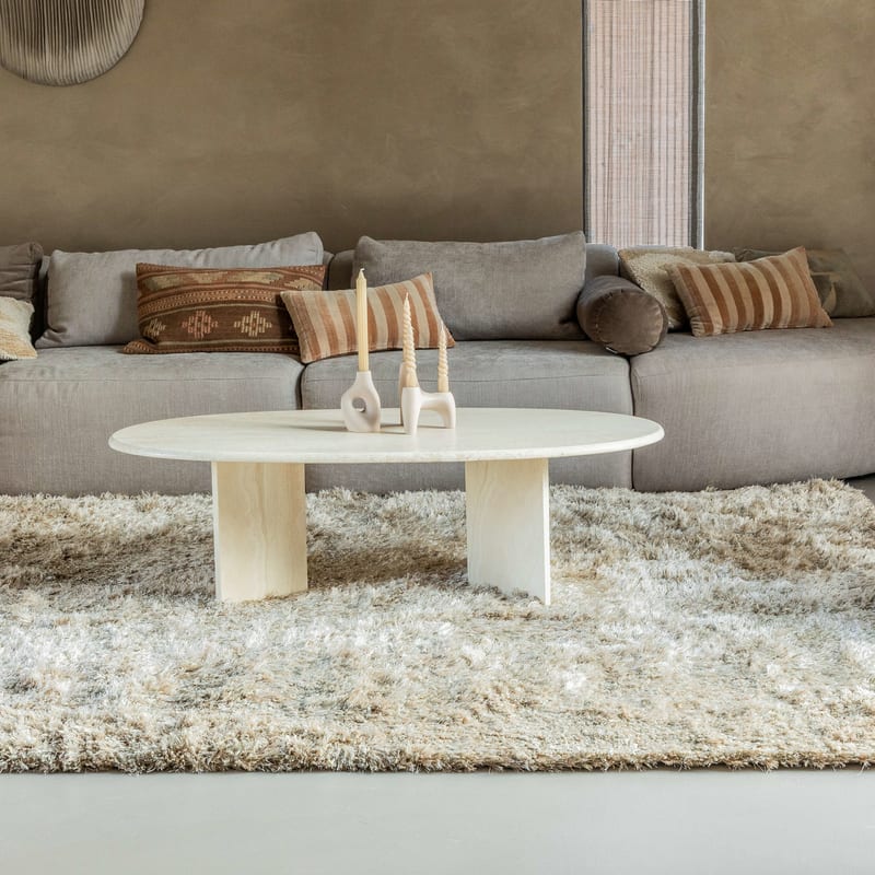 Dime 12 - Luxe Hoogpolig vloerkleed in Beige / Zand