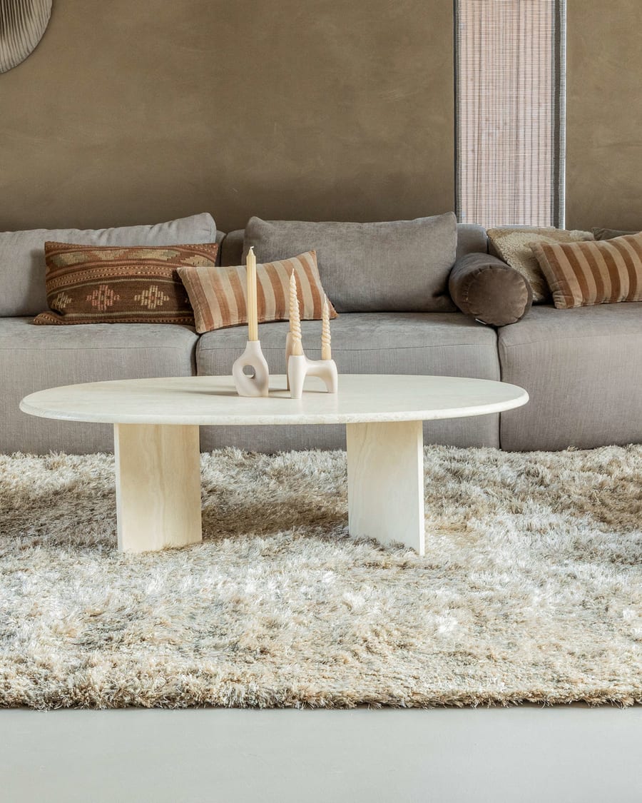 Dime 12 - Luxe Hoogpolig vloerkleed in Beige / Zand