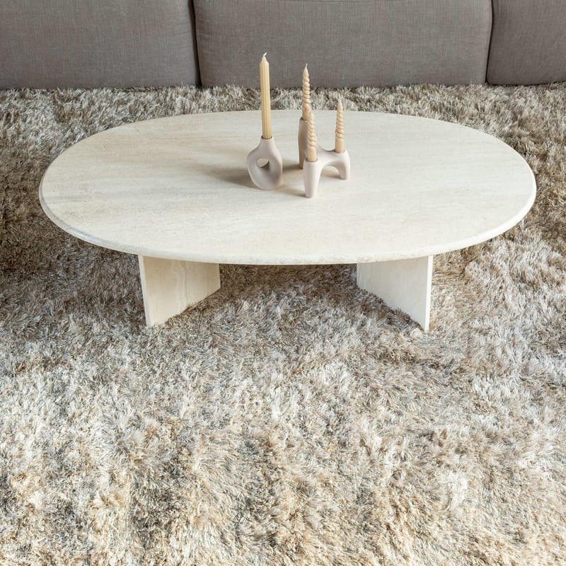 Dime 12 - Luxe Hoogpolig vloerkleed in Beige / Zand