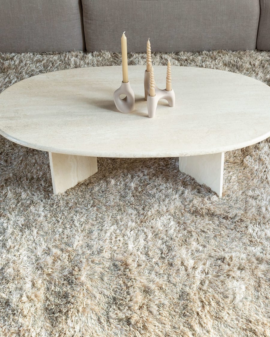 Dime 12 - Luxe Hoogpolig vloerkleed in Beige / Zand