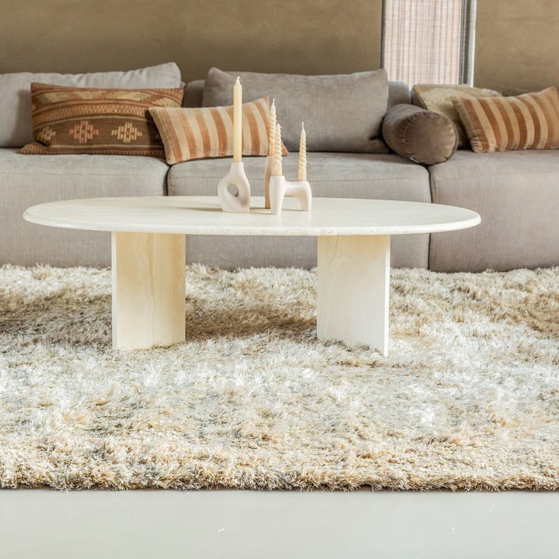 Dime 12 - Luxe Hoogpolig vloerkleed in Beige / Zand