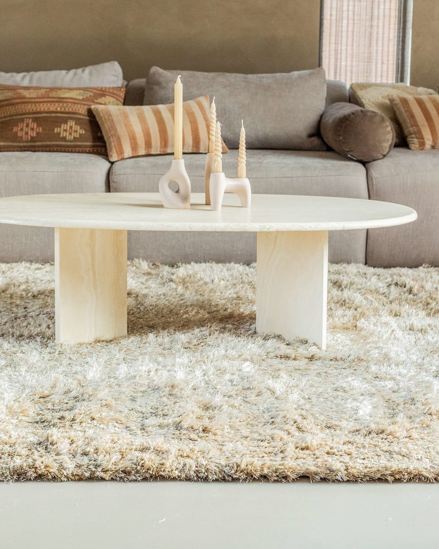 Dime 12 - Luxe Hoogpolig vloerkleed in Beige / Zand