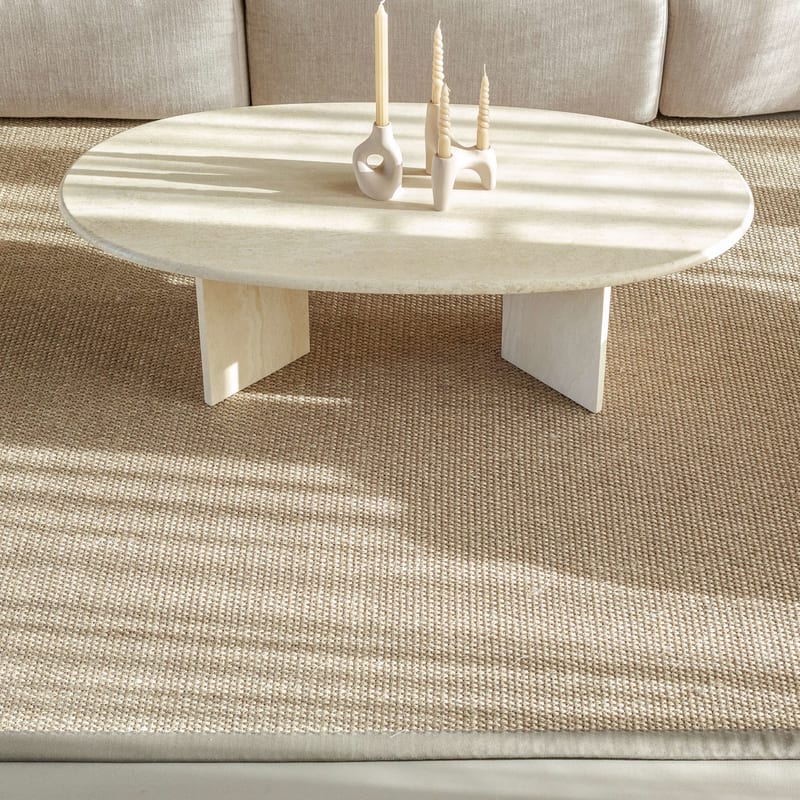Lago Sisal 21 - Prachtig sisal vloerkleed in het zilvergrijs met taupe band