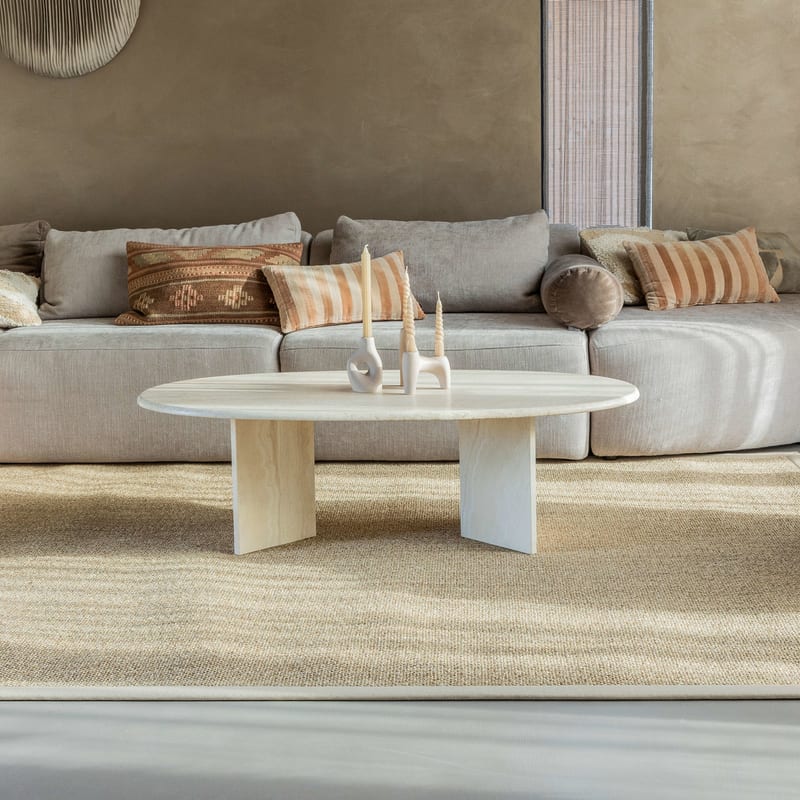 Luisa 13 - Uniek Sisal vloerkleed in Beige met crèmekleurige band