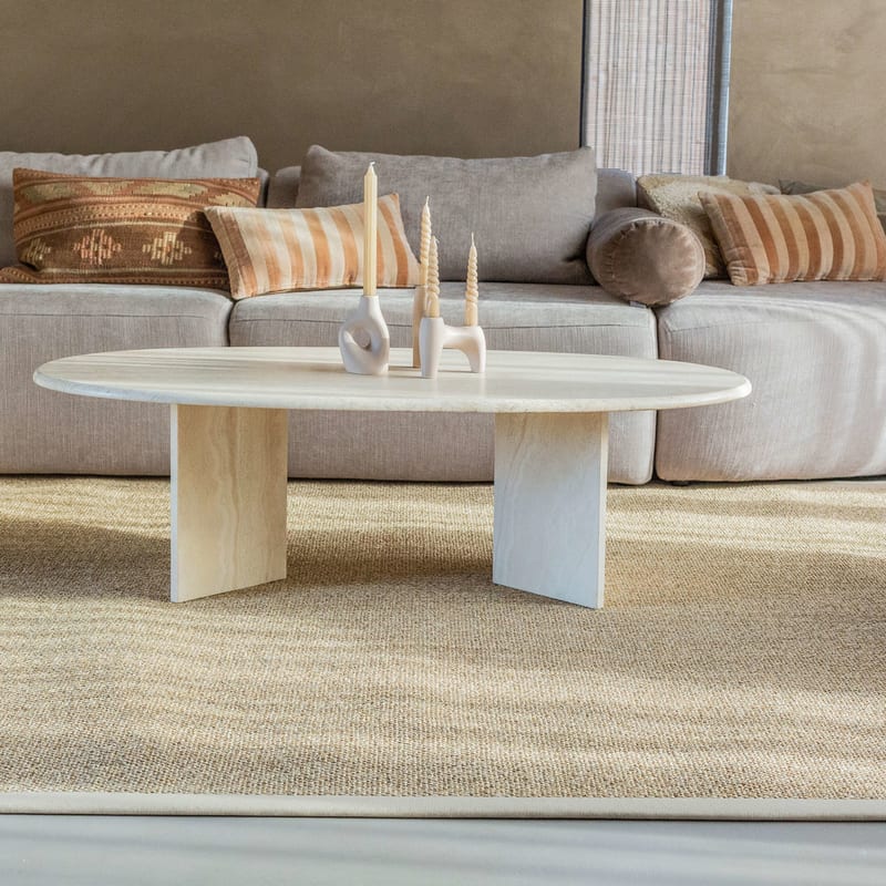 Luisa 13 - Uniek Sisal vloerkleed in Beige met crèmekleurige band