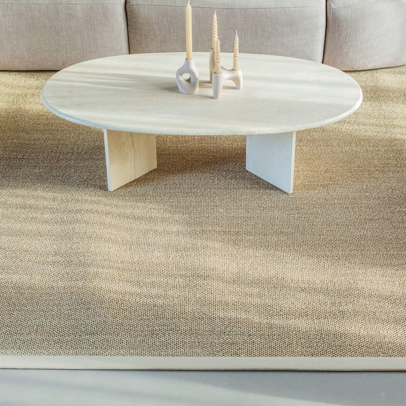 Luisa 13 - Uniek Sisal vloerkleed in Beige met crèmekleurige band