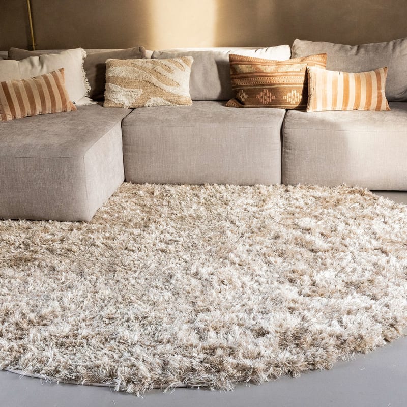 Dime 12- Rond Hoogpolig vloerkleed in Beige/Zand
