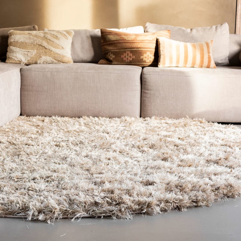 Dime 12- Rond Hoogpolig vloerkleed in Beige/Zand