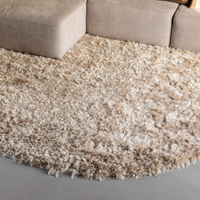 Dime 12- Rond Hoogpolig vloerkleed in Beige/Zand