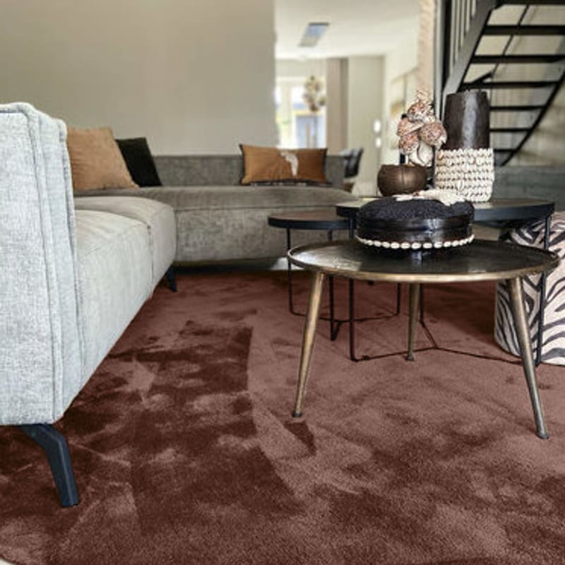 Sandro 18 - Rond velours vloerkleed Chocolate Brown