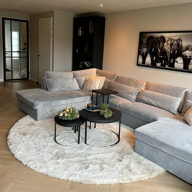 Hampton Ecru 10 - Rond hoogpolig vloerkleed