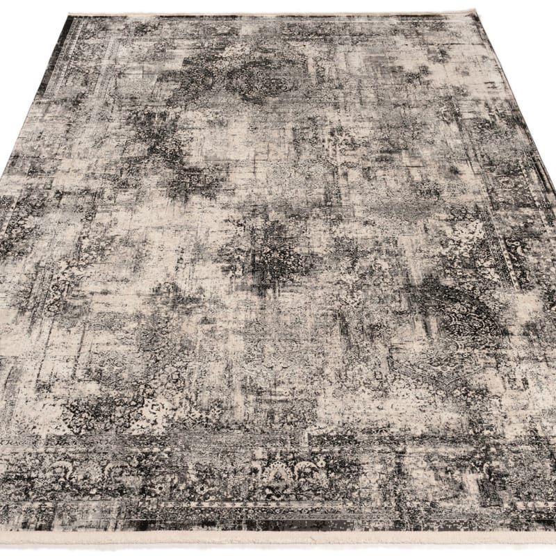 Safi 24 - Exclusief vintage tapijt in zwart en wit mix