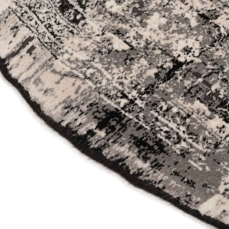 Safi 24 - Exclusief Rond vintage tapijt in Zwart/Wit mix
