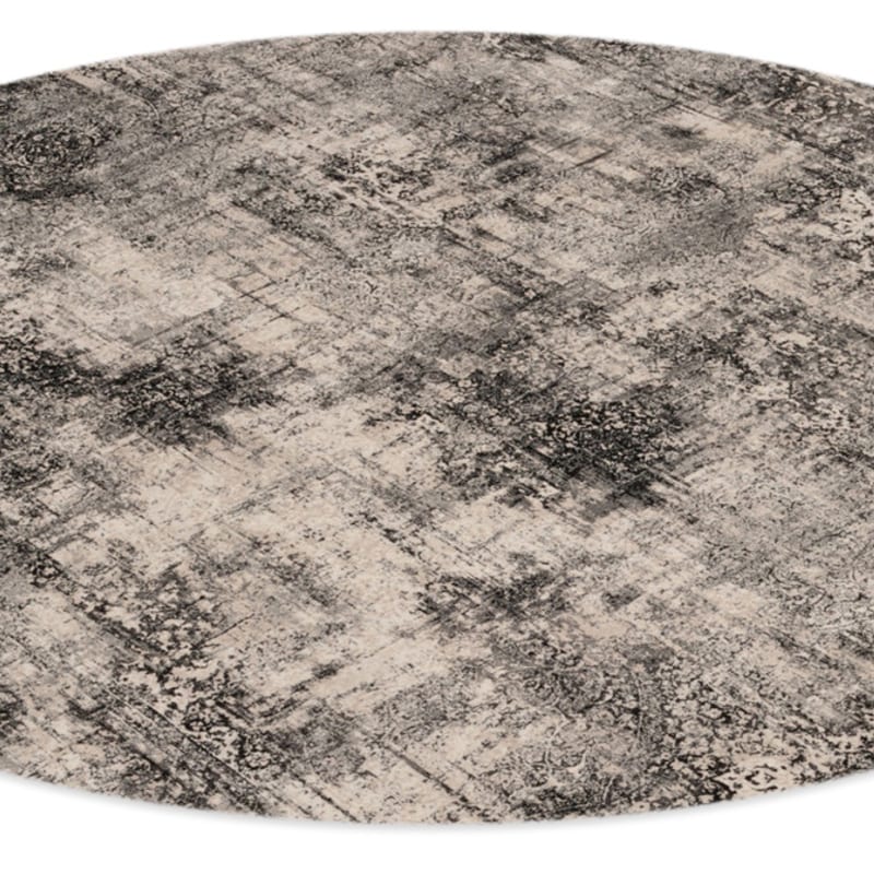 Safi 24 - Exclusief Rond vintage tapijt in Zwart/Wit mix