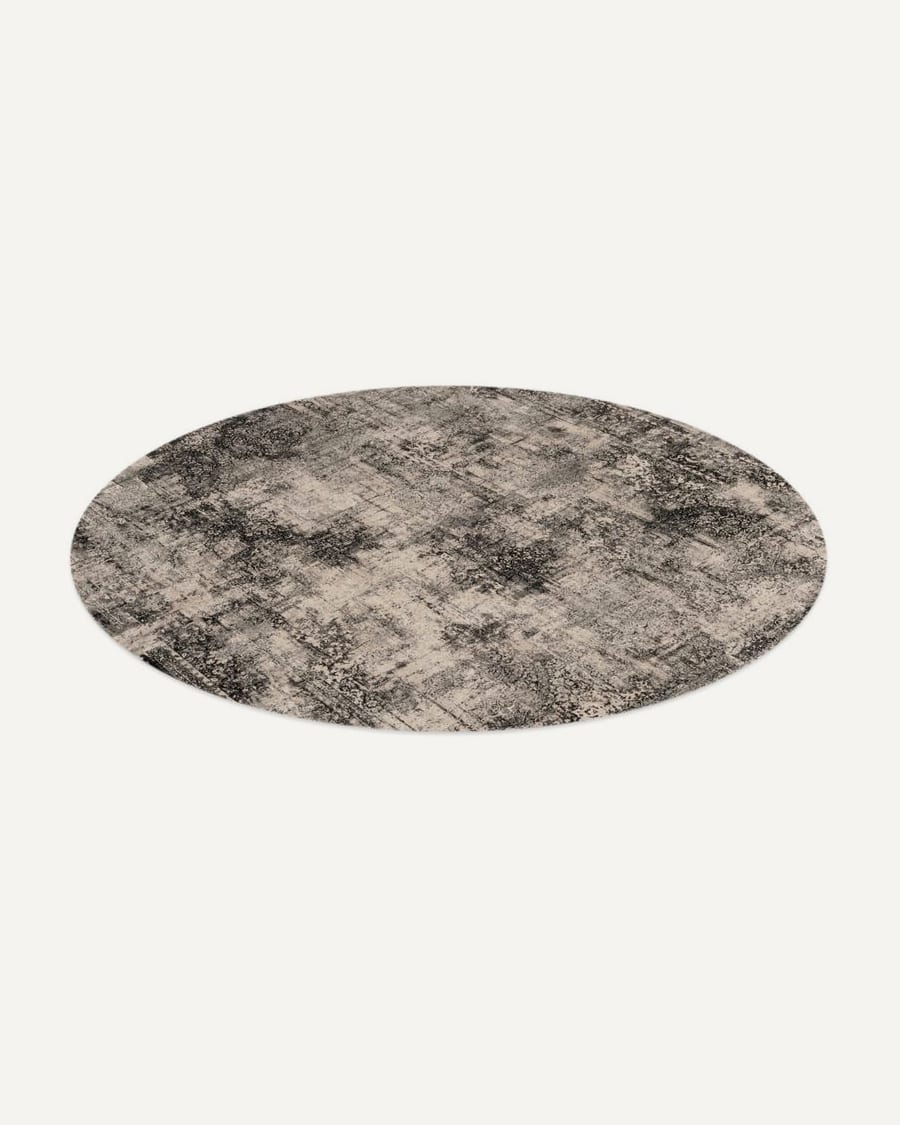 Safi 24 - Exclusief Rond vintage tapijt in Zwart/Wit mix