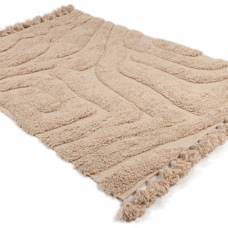 Wallace Waves 13 - Carved wollen vloerkleed in beige kleursamenstelling