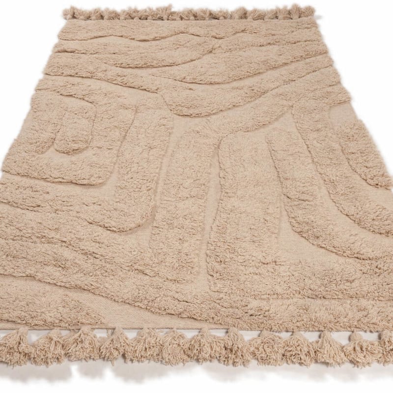 Wallace Waves 13 - Carved wollen vloerkleed in beige kleursamenstelling