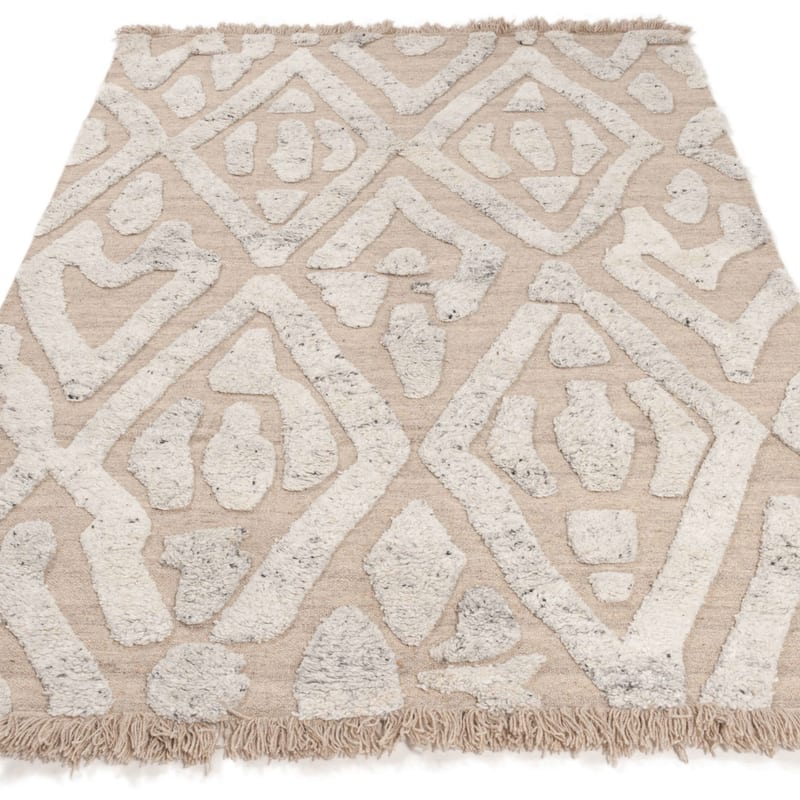 The York 13 - Wollen Carved Vloerkleed in Beige Kleursamenstelling