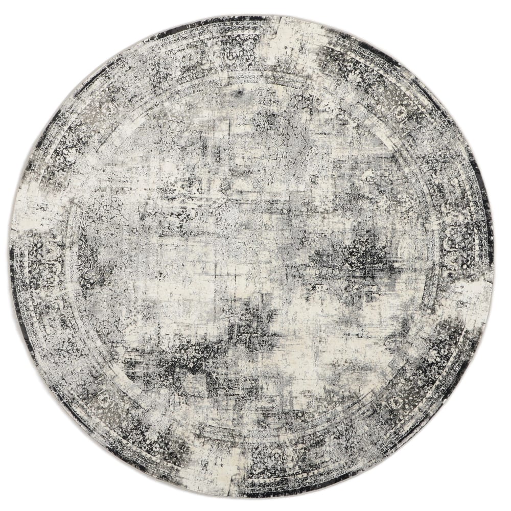 Safi 24 - Exclusief Rond vintage tapijt in Zwart/Wit mix