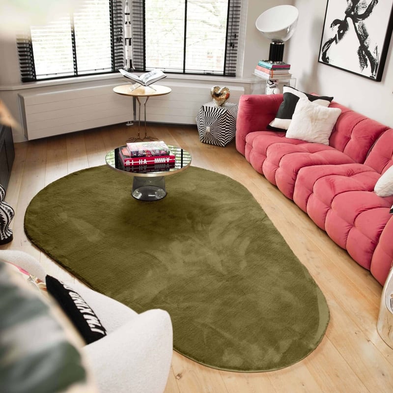 Mystic Drops 54 -  Modern Druppelvormig Hoogpolig vloerkleed in Olive Green