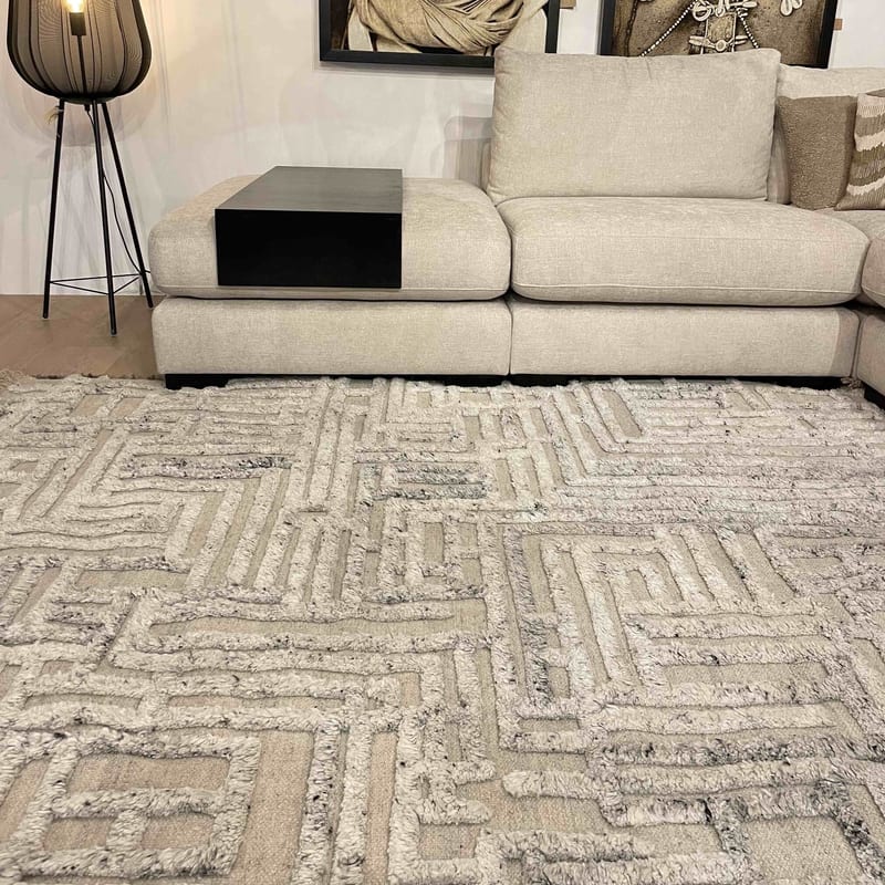 Cecil Crystal 13 - Wollen Carved Vloerkleed in Beige Kleursamenstelling